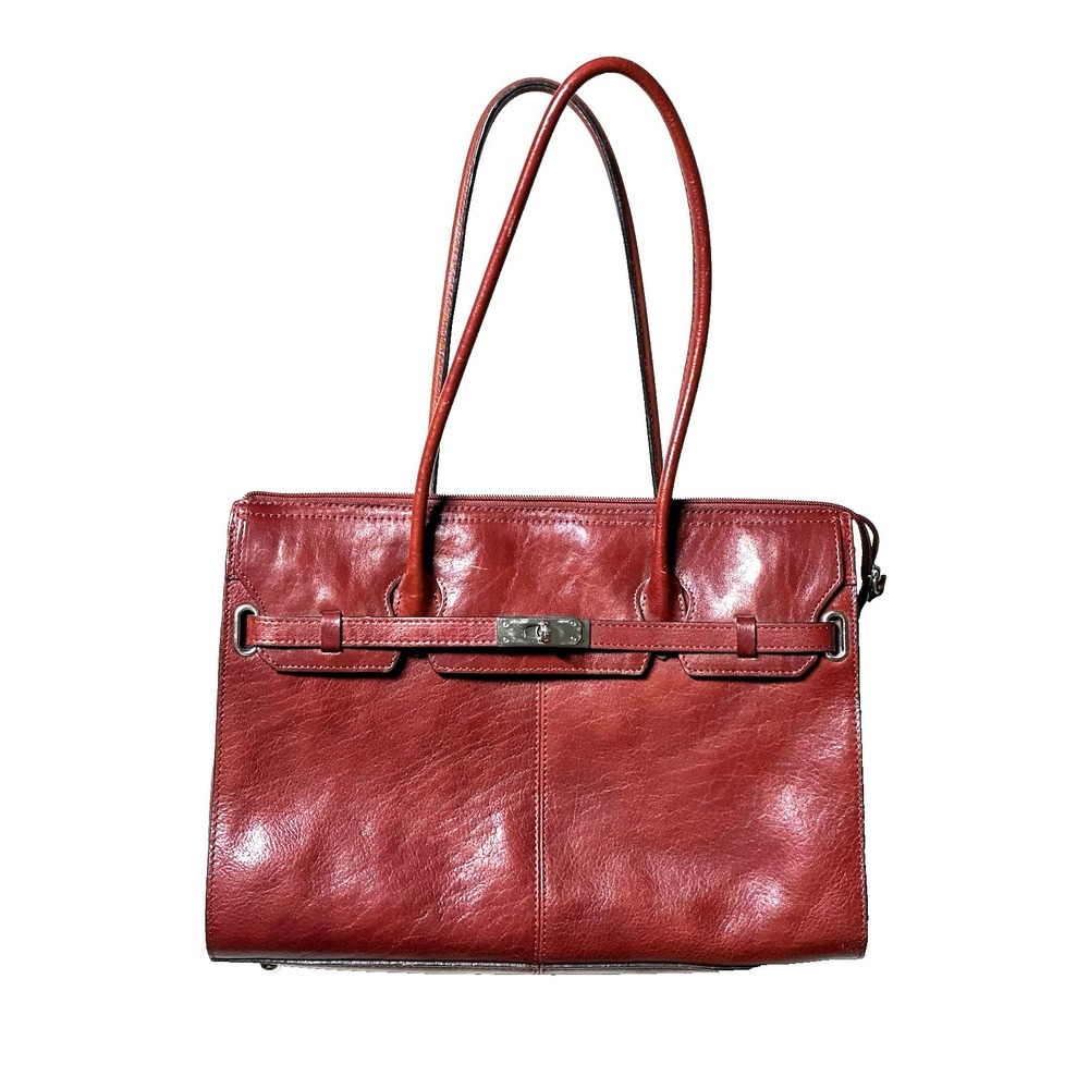 VTG Wilson Leather Pelle Studio Purse Maroon Red Italian Glossy Bag Office Siren